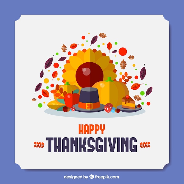 Greeting card with thanksgiving elements in flat design