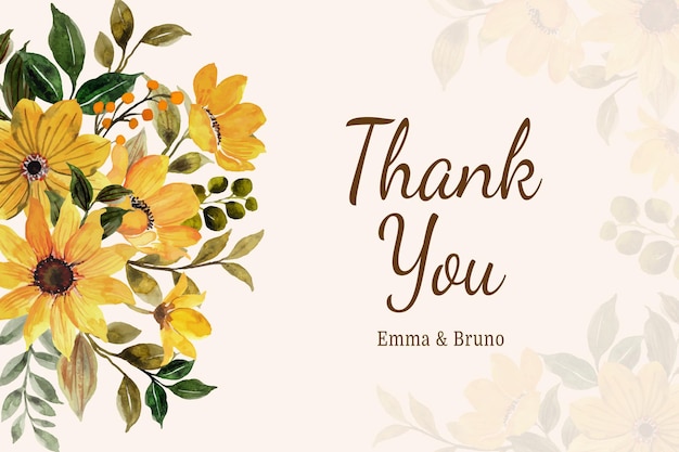 Greeting card with watercolor yellow flower background
