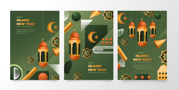 Бесплатное векторное изображение Коллекция поздравительных открыток для празднования исламского нового года