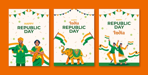 Free vector greeting cards collection for india republic day celebration