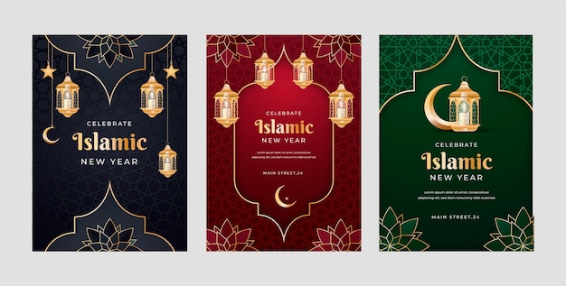 イスラム新年のお祝いのためのグリーティング カード コレクション