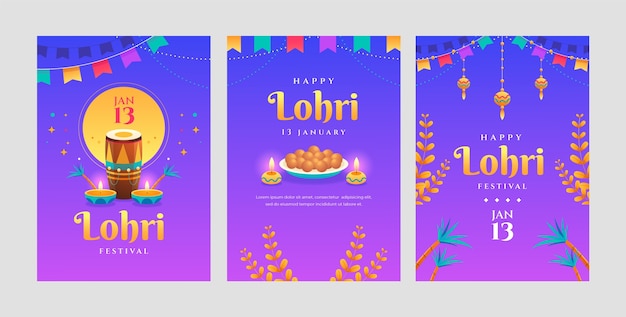 Vettore gratuito collezione di biglietti di auguri per la celebrazione del festival lohri