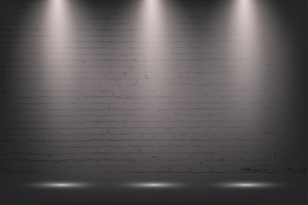 콘크리트 질감에 세 개의 램프에서 스포트라이트 돌 배경 빛이 있는 회색 벽돌 벽