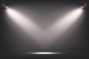 Vettore gratuito muro di mattoni grigi con luce di sfondo in pietra riflettori da due lampade su struttura in cemento lampione stradale o palcoscenico per mostra in mostra o carta da parati museale