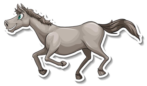 Серая лошадь, бегущая мультяшная наклейка с животными