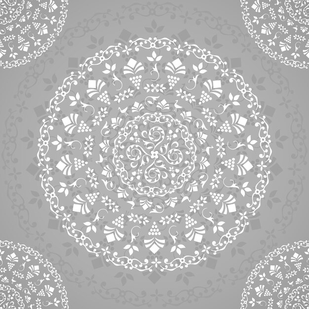 Grey ornamental seamless mandala