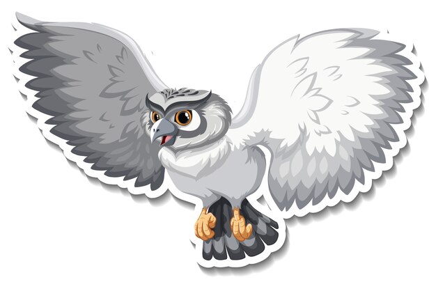 Grey owl bird cartoon character sticker