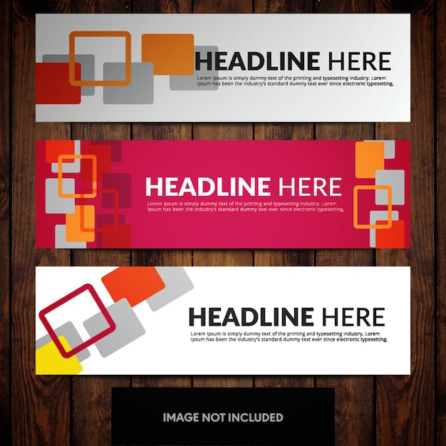 Free vector grey pink and white banner design templates with orange and grey squares