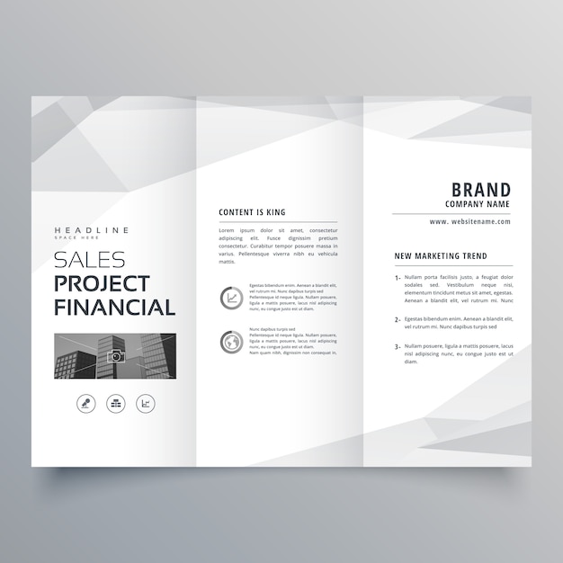 Semplice disegno trifold brochure design con forme astratte