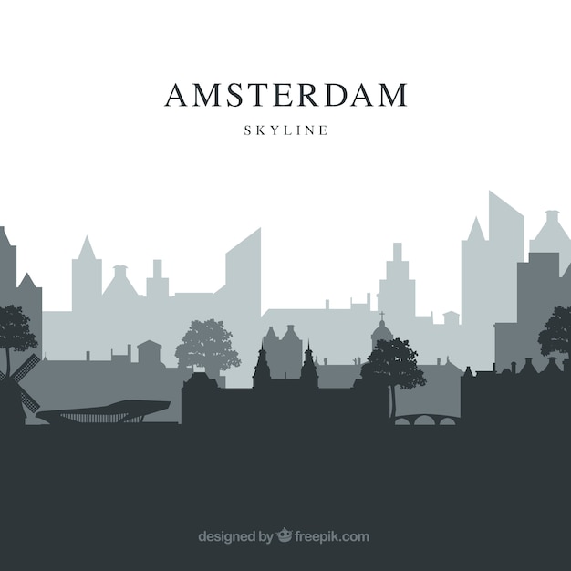 Free vector grey skyline of amsterdam