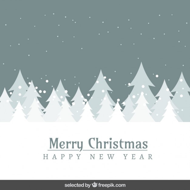 Бесплатное векторное изображение Серый снежный пейзаж и деревья рождественская открытка