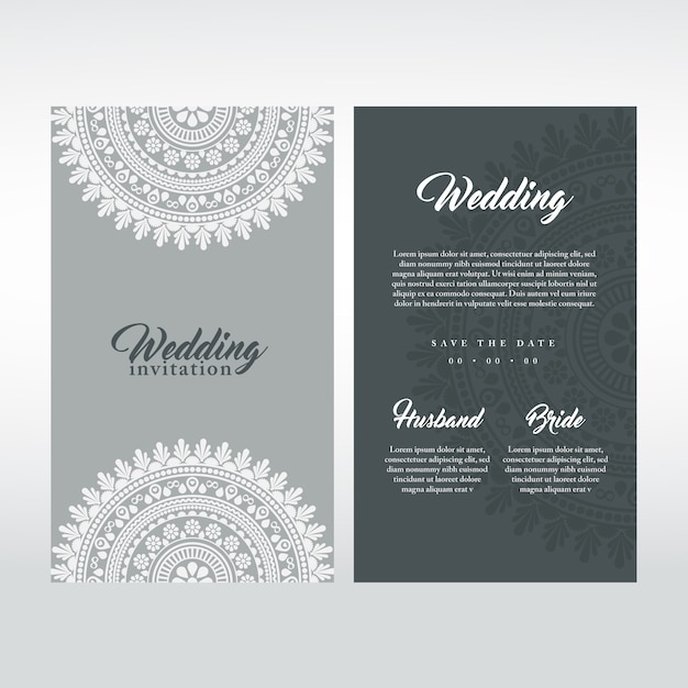 Free vector grey wedding card with mandala design