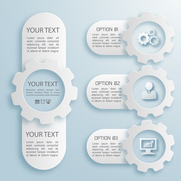 Grey and white color flat set of four abstract business infographic of different size with text field isolated