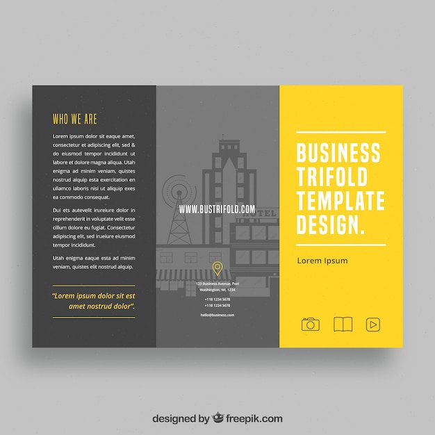 Free vector grey and yellow trifold brochure template