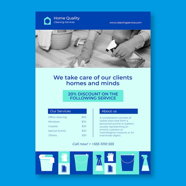 grid duotone home quality cleaning services poster template