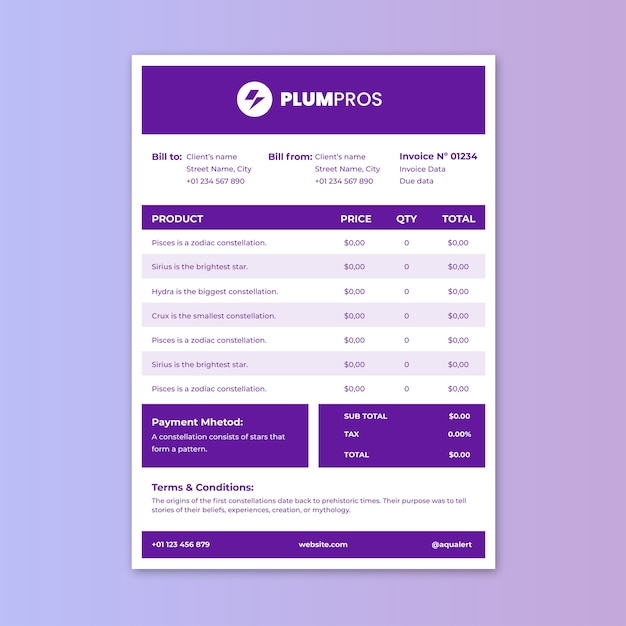 Free vector grid duotone plumb pros invoice