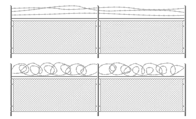 Free vector grid fence with barbed wire