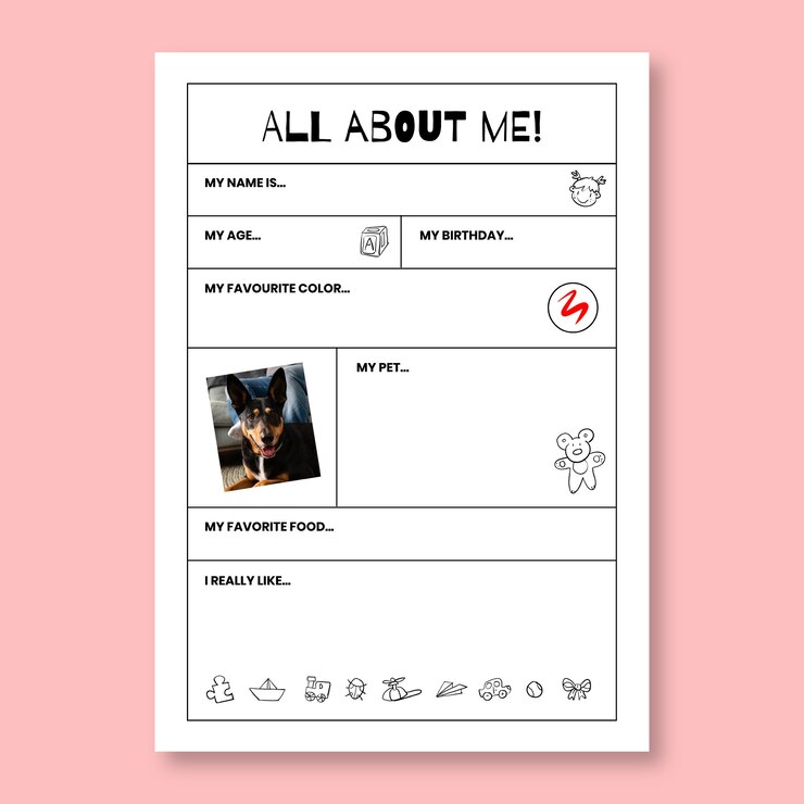 Free Vector grid linear school all about me worksheet