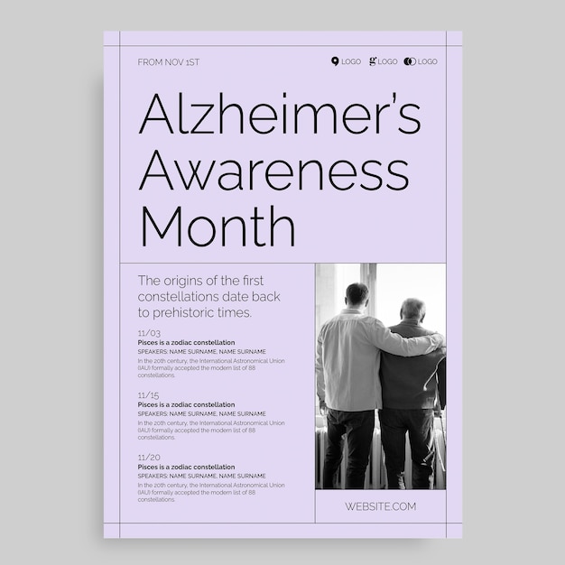 Vettore gratuito poster del mese di sensibilizzazione sull'alzheimer monocolore a griglia