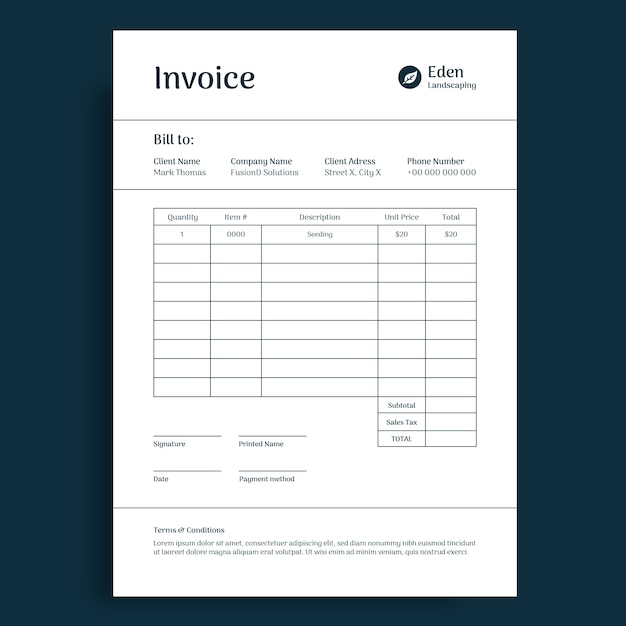 Grid monocolor landscaping invoice