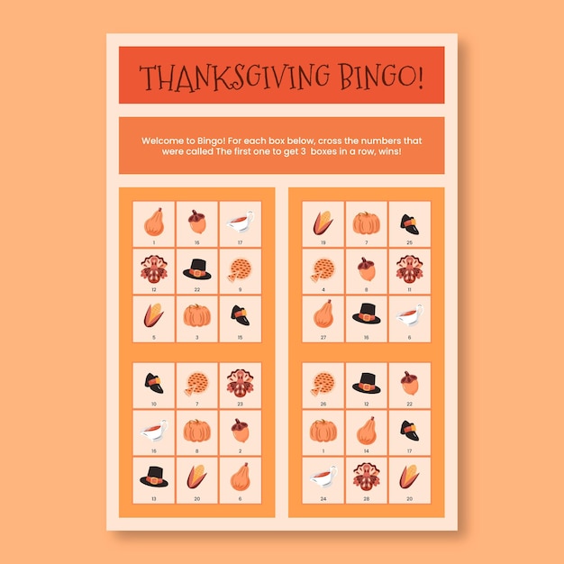 Grid orange thanksgiving bingo worksheet