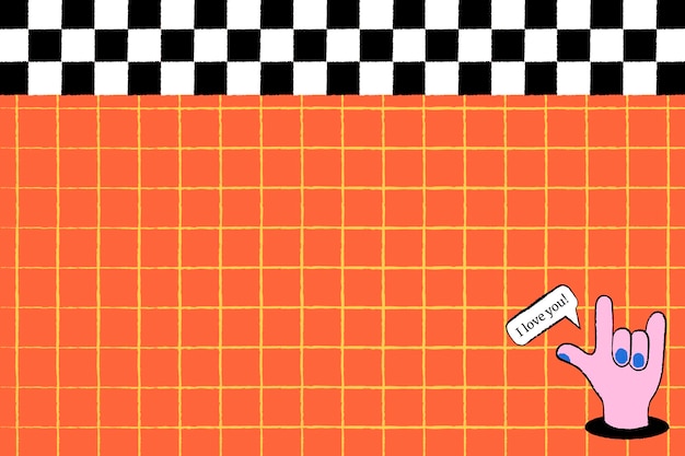 Grid pattern background, orange funky design with hand doodle vector