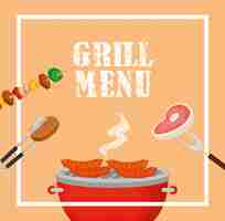 Free vector grill menu with delicious food in square frame