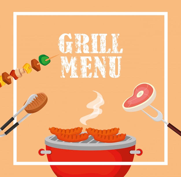 Grill menu with delicious food in square frame