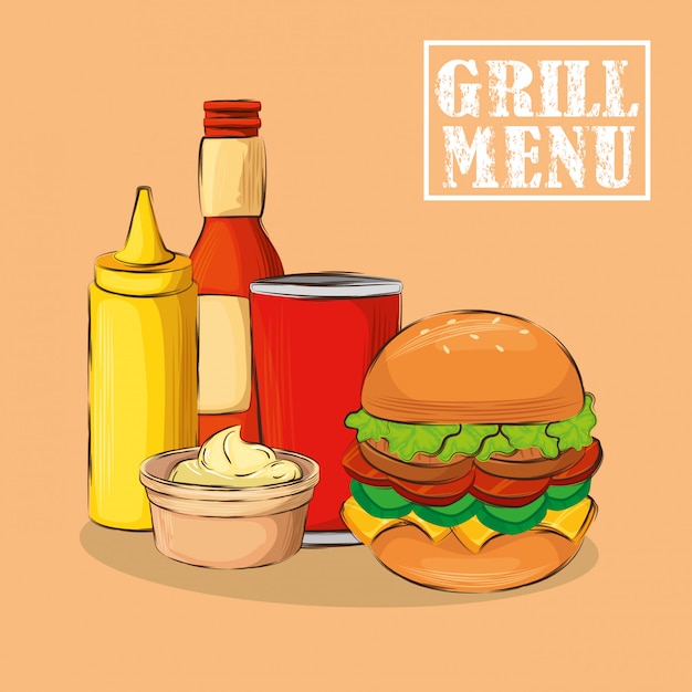 Free vector grill menu with delicious hamburger