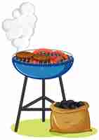 Free vector grill stove with steak and sausage on white background