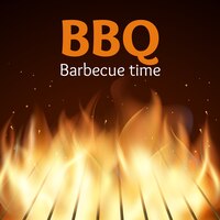Grille with fire. bbq poster. flame for barbecue, cooking grilled, vector illustration