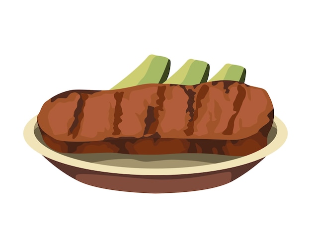 Free vector grilled meat steak and vegetable icon isolated