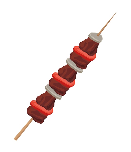 Grilled skewer meat and tomato icon isolated design