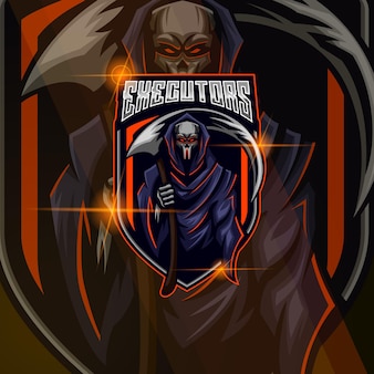 Шаблон дизайна логотипа grim reaper esport skull