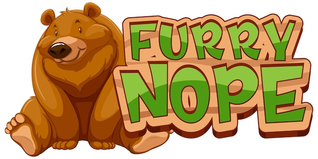 Personaggio dei cartoni animati di orso grizzly con banner carattere furry nope isolatory