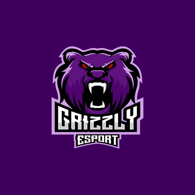 Free vector grizzly head logo esport team design gaming mascot