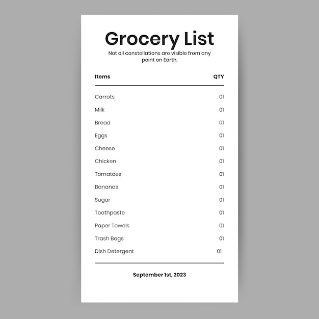 Free vector grocery list template