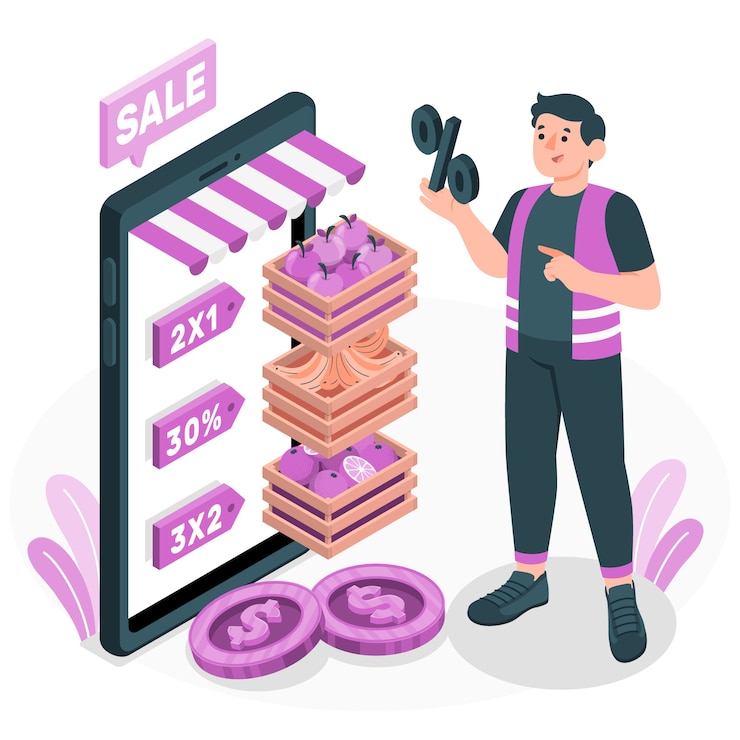 मुफ़्त वेक्टर grocery promotion concept illustration
