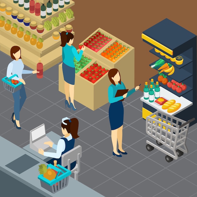 Free vector grocery store isometric