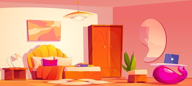 Бесплатное векторное изображение Заводной интерьер спальни с цветочным ковром маргаритки
