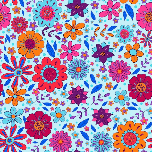 Groovy floral pattern hand drawn