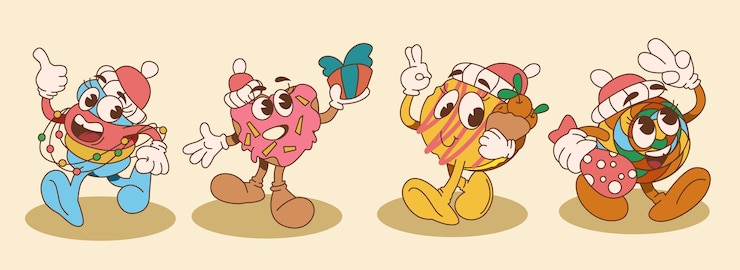 무료 Vector 멋지고 재미있는 레트로 빈티지 캐릭터 터