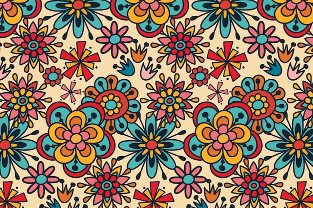 Free vector groovy hand drawn floral repetitive pattern