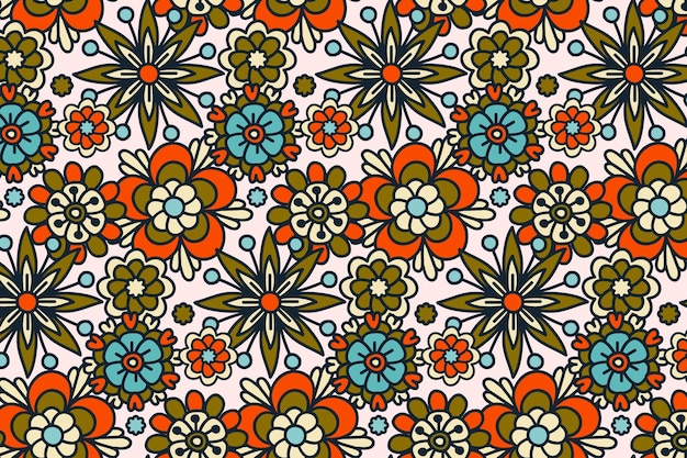 Groovy hand drawn floral seamless pattern