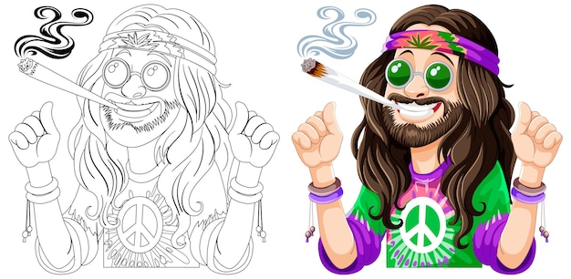 Free vector groovy hippie character enjoying a smoke