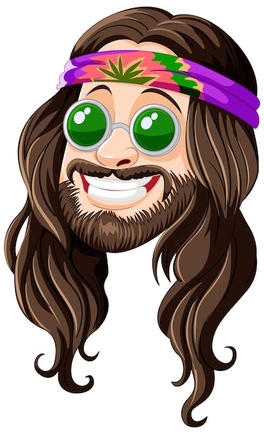 Groovy hippie character with peaceful smile