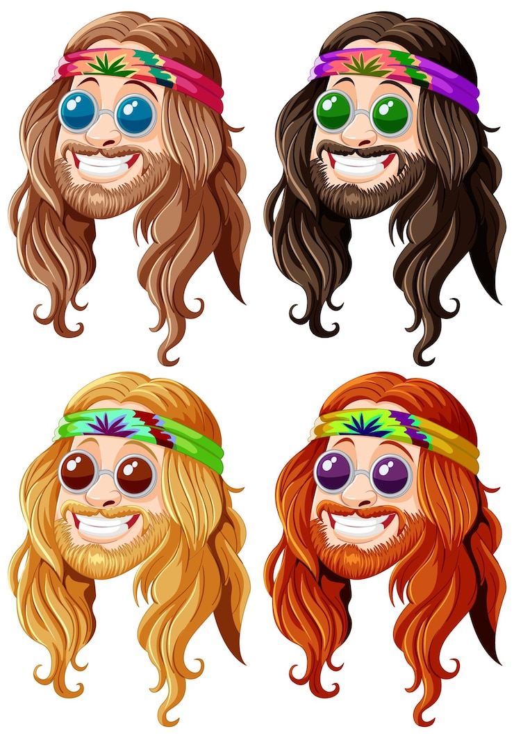 Бесплатный Вектор векторный набор groovy hippie faces