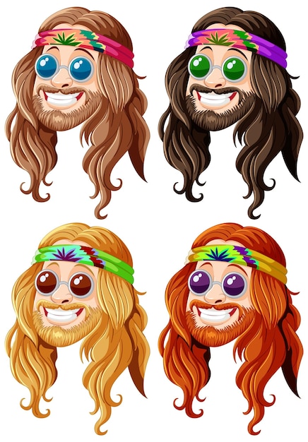 Векторный набор Groovy Hippie Faces