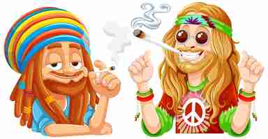 Free vector groovy hippie friends sharing a joint