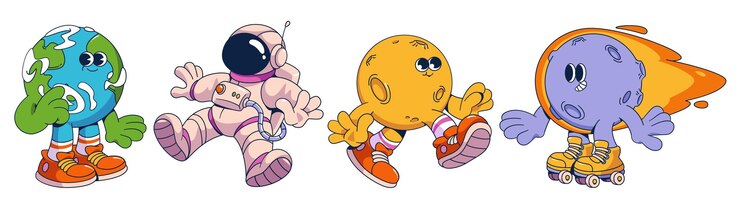 Free Vector groovy space characters set